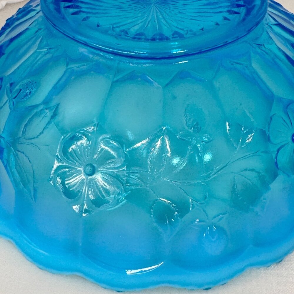 Fenton Blue Opalescent Honeycomb Clover Pattern Master Berry Bowl 1910 Vintage - Picture 11 of 16